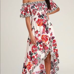 Lulus: Floral Print Smocked High-Low Maxi Dress